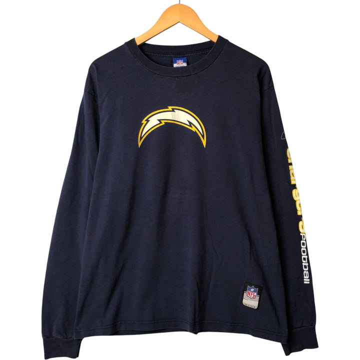 Reebok NFL Los Angeles Chargers Long Sleeve T-Shirt, Men's Size Medium cotton navy blue type Vintage Second Hand
