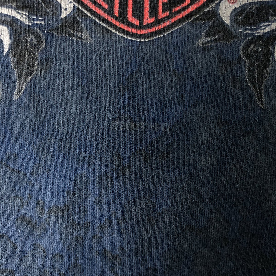 00'S Harley-Davidson All-over Print V-Neck Motorcycle Bike T-Shirt, Women's Size S cotton navy blue type Vintage Second Hand