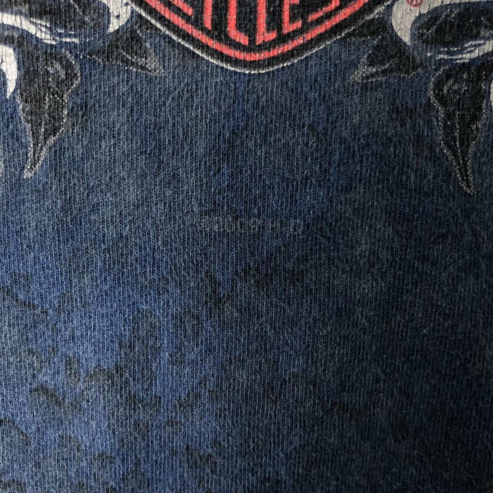 00'S Harley-Davidson All-over Print V-Neck Motorcycle Bike T-Shirt, Women's Size S cotton navy blue type Vintage Second Hand
