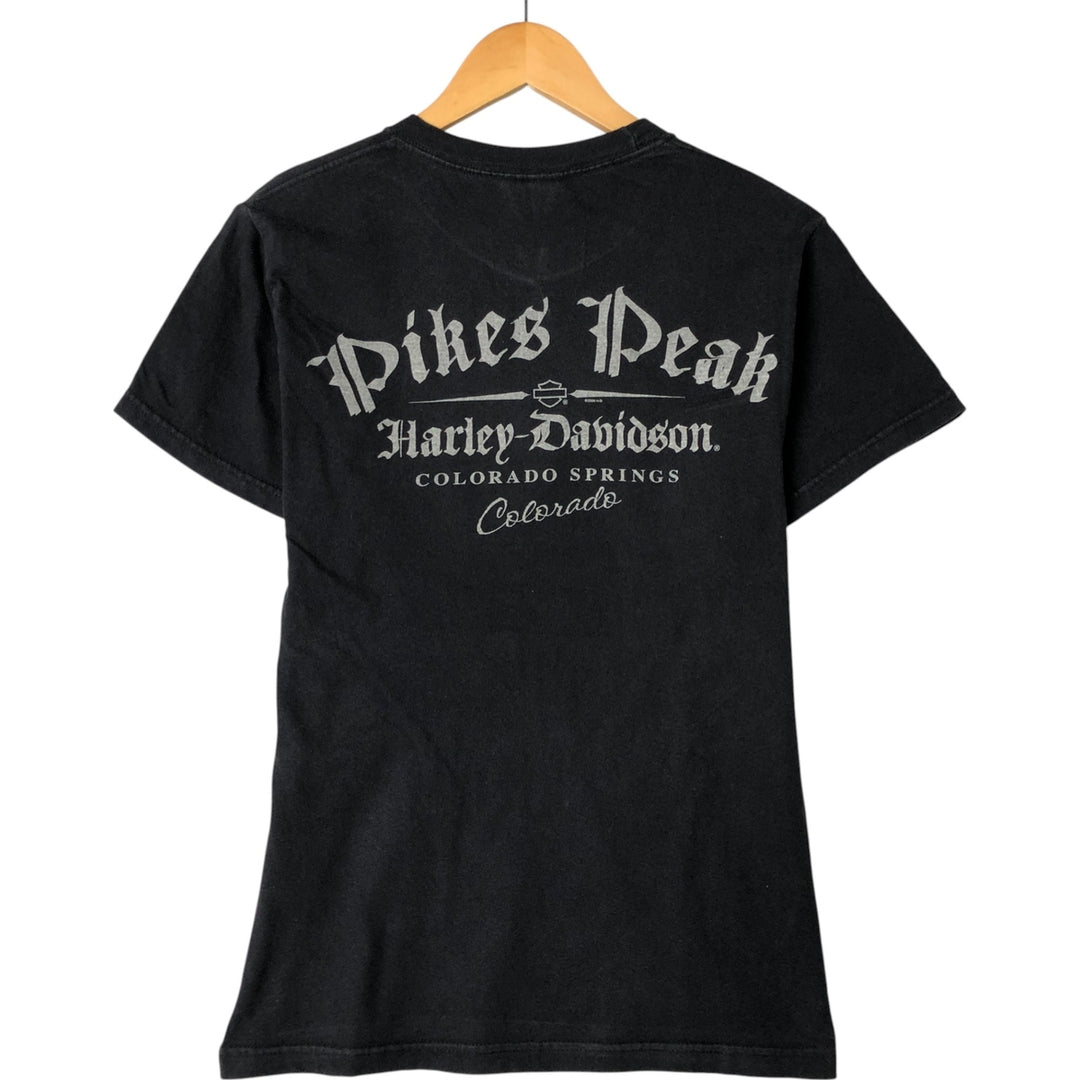 00'S Harley Davidson Skull Pattern Large Print Skull Wing Motorcycle Bike T-shirt Women's Size S cotton black type Vintage Second Hand