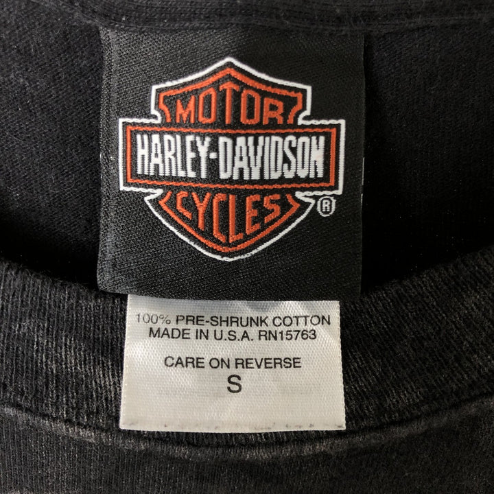00'S Harley Davidson Skull Pattern Large Print Skull Wing Motorcycle Bike T-shirt Women's Size S cotton black type Vintage Second Hand