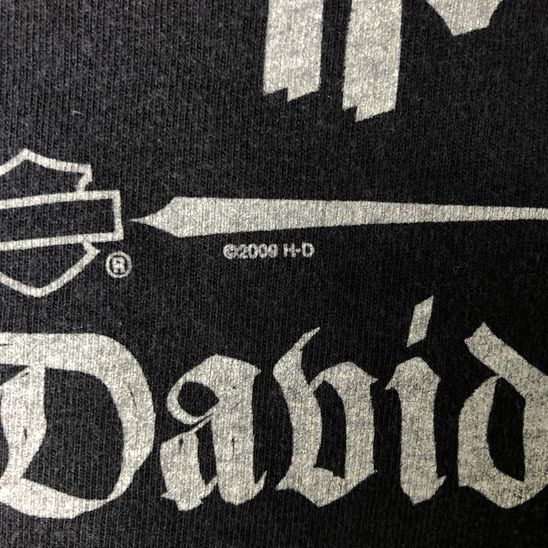 00'S Harley Davidson Skull Pattern Large Print Skull Wing Motorcycle Bike T-shirt Women's Size S cotton black type Vintage Second Hand
