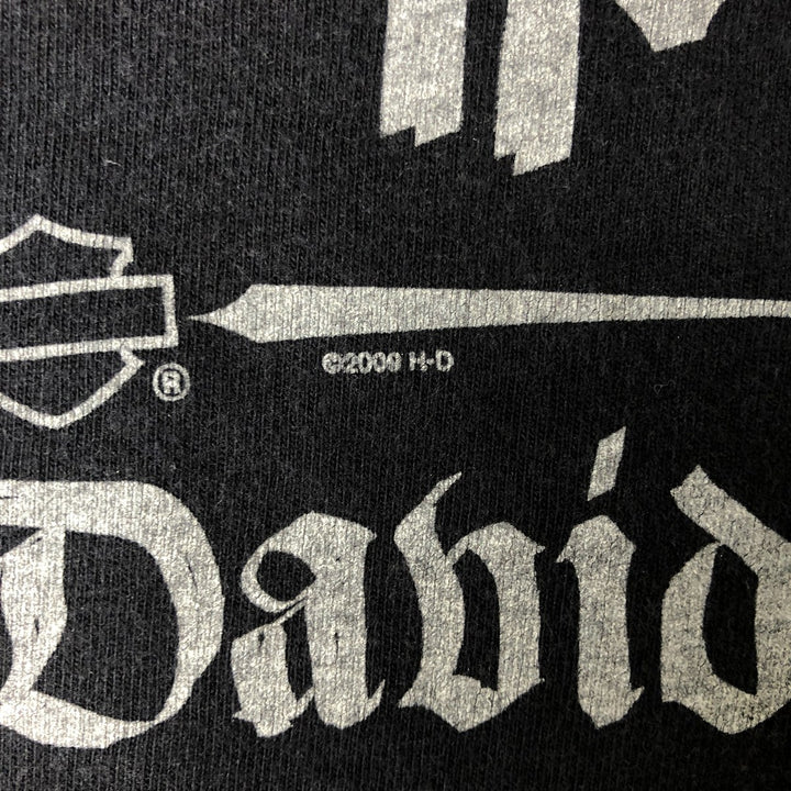00'S Harley Davidson Skull Pattern Large Print Skull Wing Motorcycle Bike T-shirt Women's Size S cotton black type Vintage Second Hand