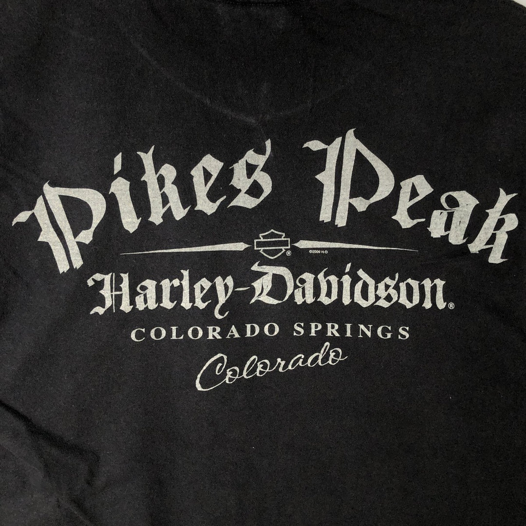 00'S Harley Davidson Skull Pattern Large Print Skull Wing Motorcycle Bike T-shirt Women's Size S cotton black type Vintage Second Hand