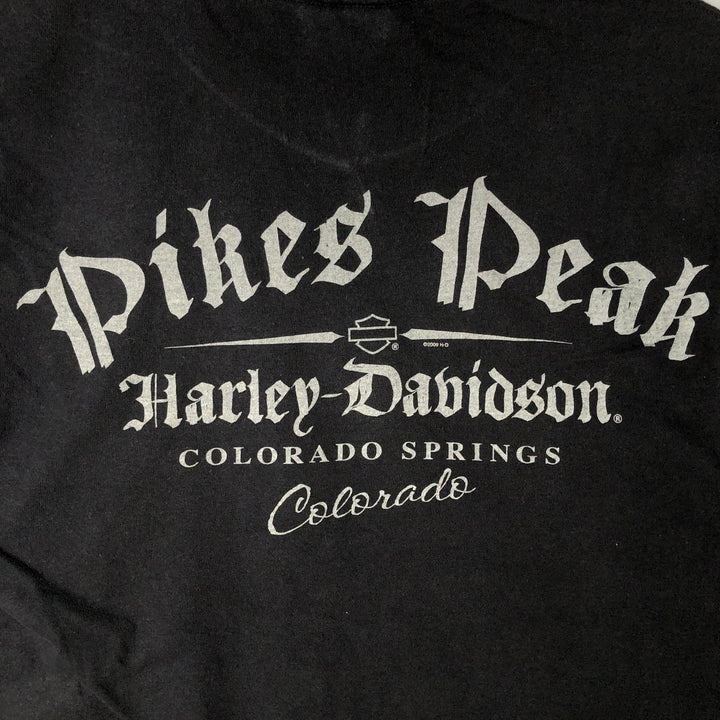 00'S Harley Davidson Skull Pattern Large Print Skull Wing Motorcycle Bike T-shirt Women's Size S cotton black type Vintage Second Hand