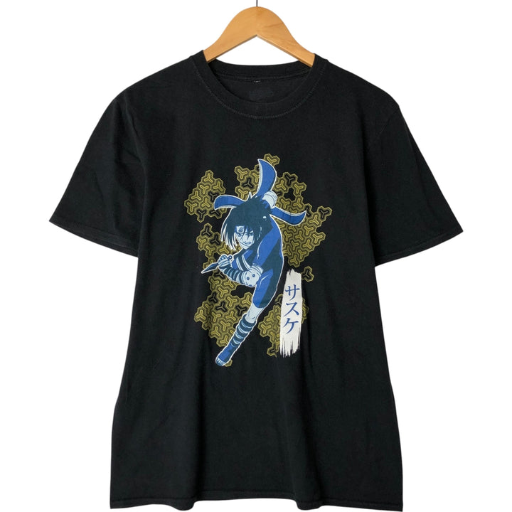 NARUTO Shippuden Uchiha Sasuke Anime Character Print T-Shirt, Men's Size Medium cotton black type Vintage Second Hand
