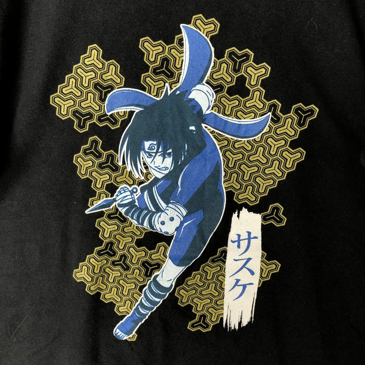 NARUTO Shippuden Uchiha Sasuke Anime Character Print T-Shirt, Men's Size Medium cotton black type Vintage Second Hand