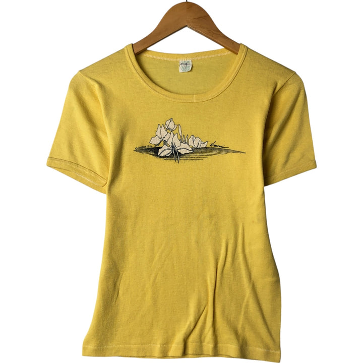 Vintage 70s-80'S SPORTIGUE printed T-shirt made in USA, size L for men polyester yellow type Vintage Second Hand