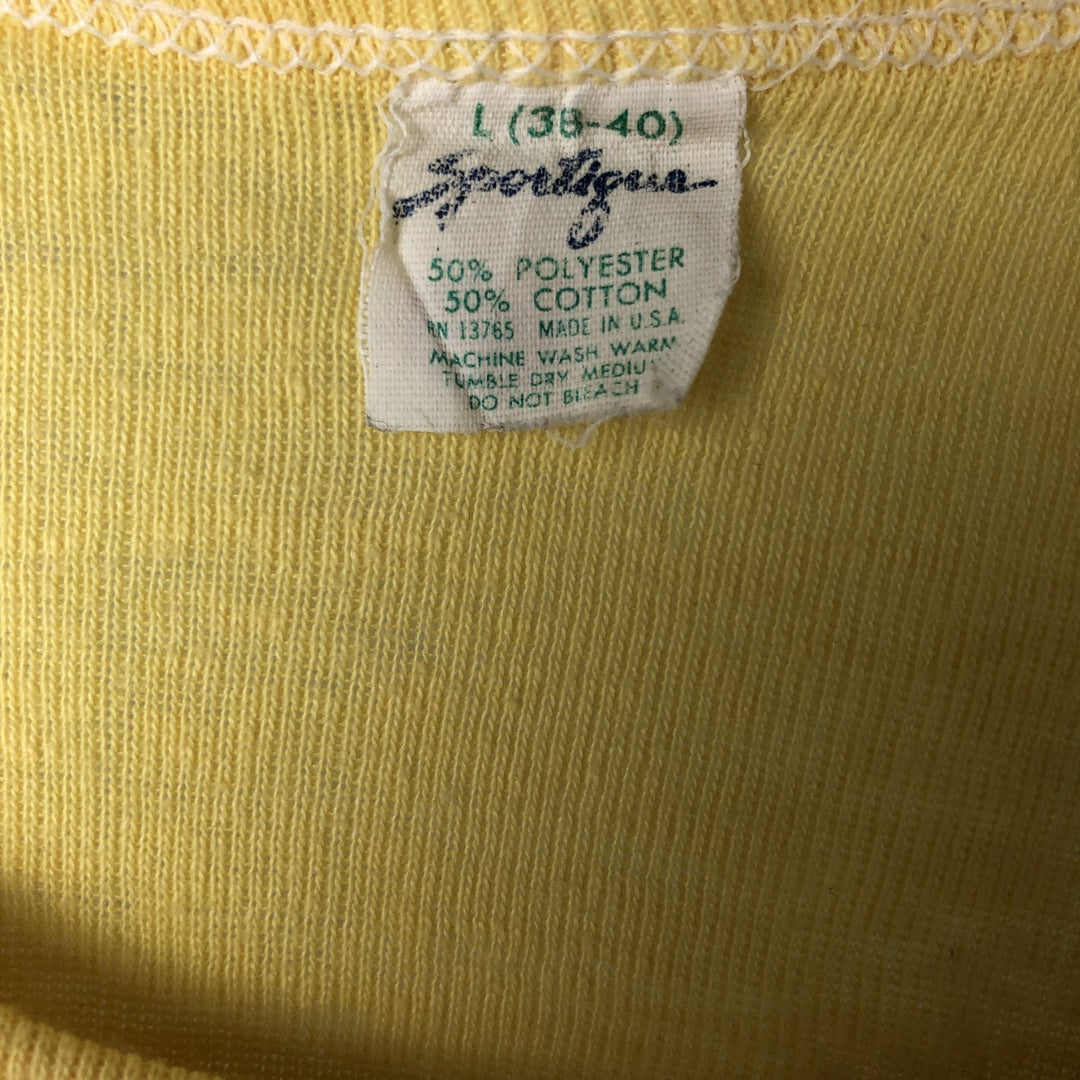 Vintage 70s-80'S SPORTIGUE printed T-shirt made in USA, size L for men polyester yellow type Vintage Second Hand