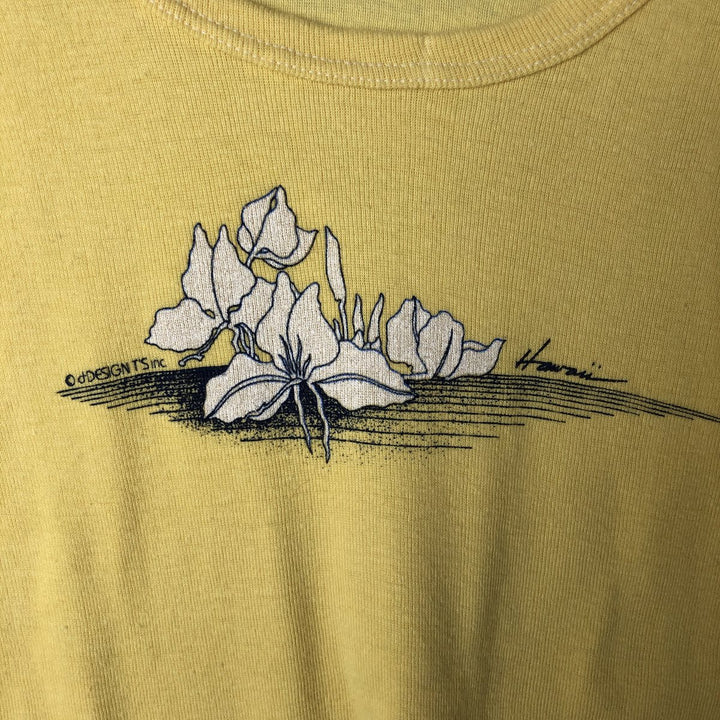 Vintage 70s-80'S SPORTIGUE printed T-shirt made in USA, size L for men polyester yellow type Vintage Second Hand