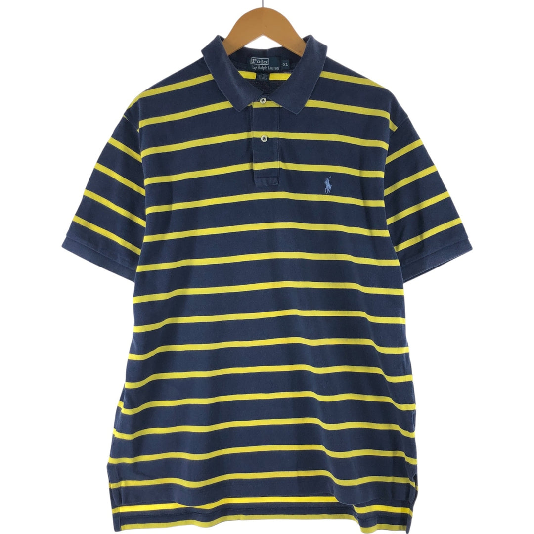 Ralph Lauren POLO by Ralph Lauren short sleeve striped polo shirt, men's XL size cotton navy blue type Vintage Second Hand