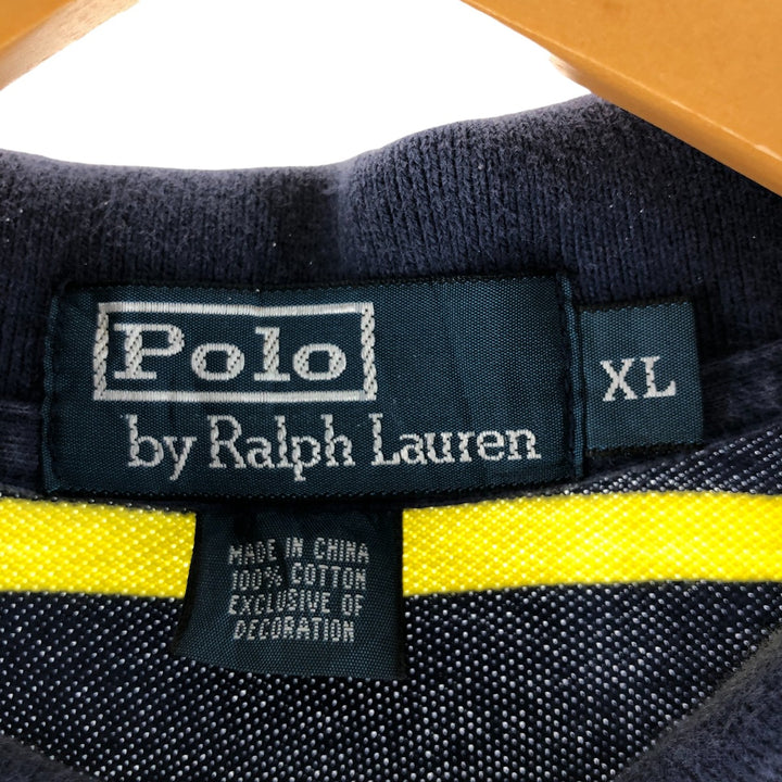 Ralph Lauren POLO by Ralph Lauren short sleeve striped polo shirt, men's XL size cotton navy blue type Vintage Second Hand