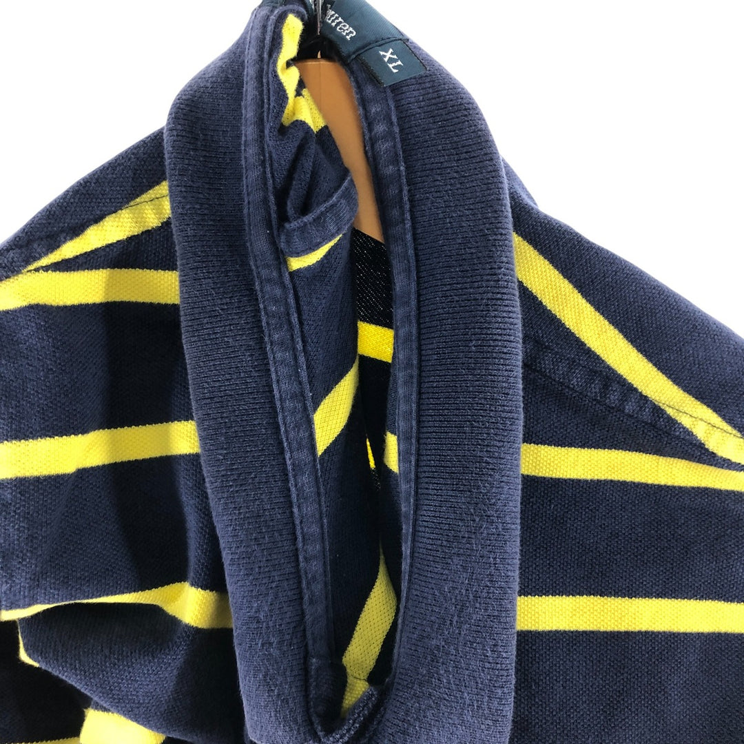 Ralph Lauren POLO by Ralph Lauren short sleeve striped polo shirt, men's XL size cotton navy blue type Vintage Second Hand