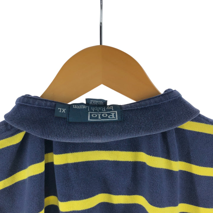Ralph Lauren POLO by Ralph Lauren short sleeve striped polo shirt, men's XL size cotton navy blue type Vintage Second Hand