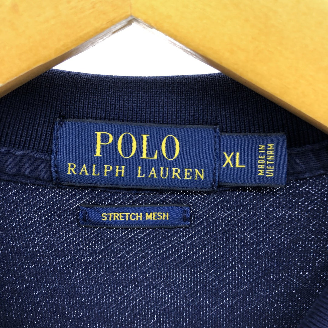 Ralph Lauren POLO RALPH LAUREN STRETCH MASH short-sleeved polo shirt, men's size XL cotton navy blue type Vintage Second Hand