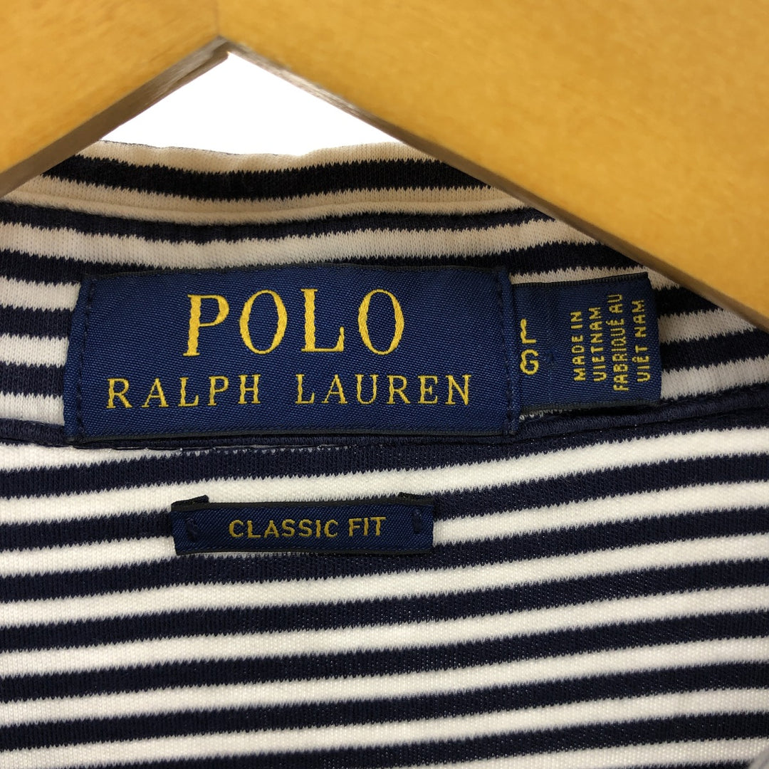 Ralph Lauren POLO RALPH LAUREN CLASSIC FIT short sleeve striped polo shirt men's size L cotton white type Vintage Second Hand