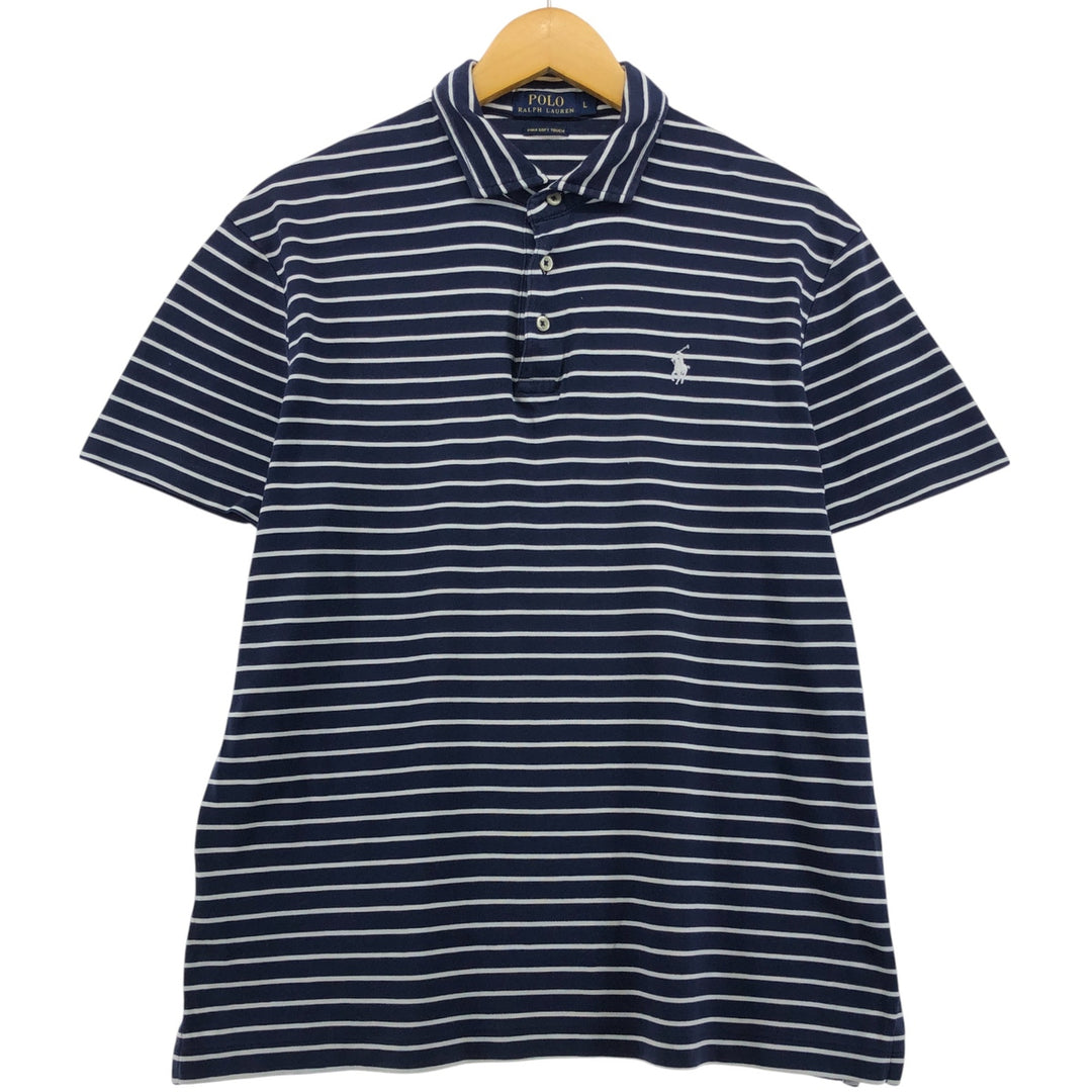 Ralph Lauren POLO RALPH LAUREN PIMA SOFT TOUCH short sleeve striped polo shirt men's size L cotton navy blue type Vintage Second Hand