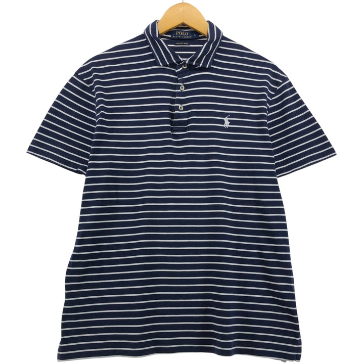 Ralph Lauren POLO RALPH LAUREN PIMA SOFT TOUCH short sleeve striped polo shirt men's size L cotton navy blue type Vintage Second Hand