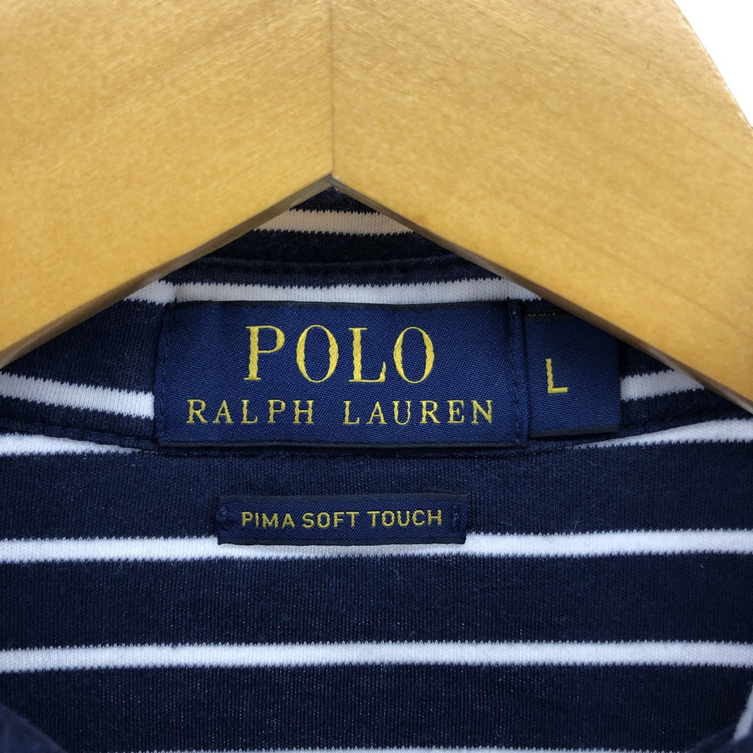 Ralph Lauren POLO RALPH LAUREN PIMA SOFT TOUCH short sleeve striped polo shirt men's size L cotton navy blue type Vintage Second Hand