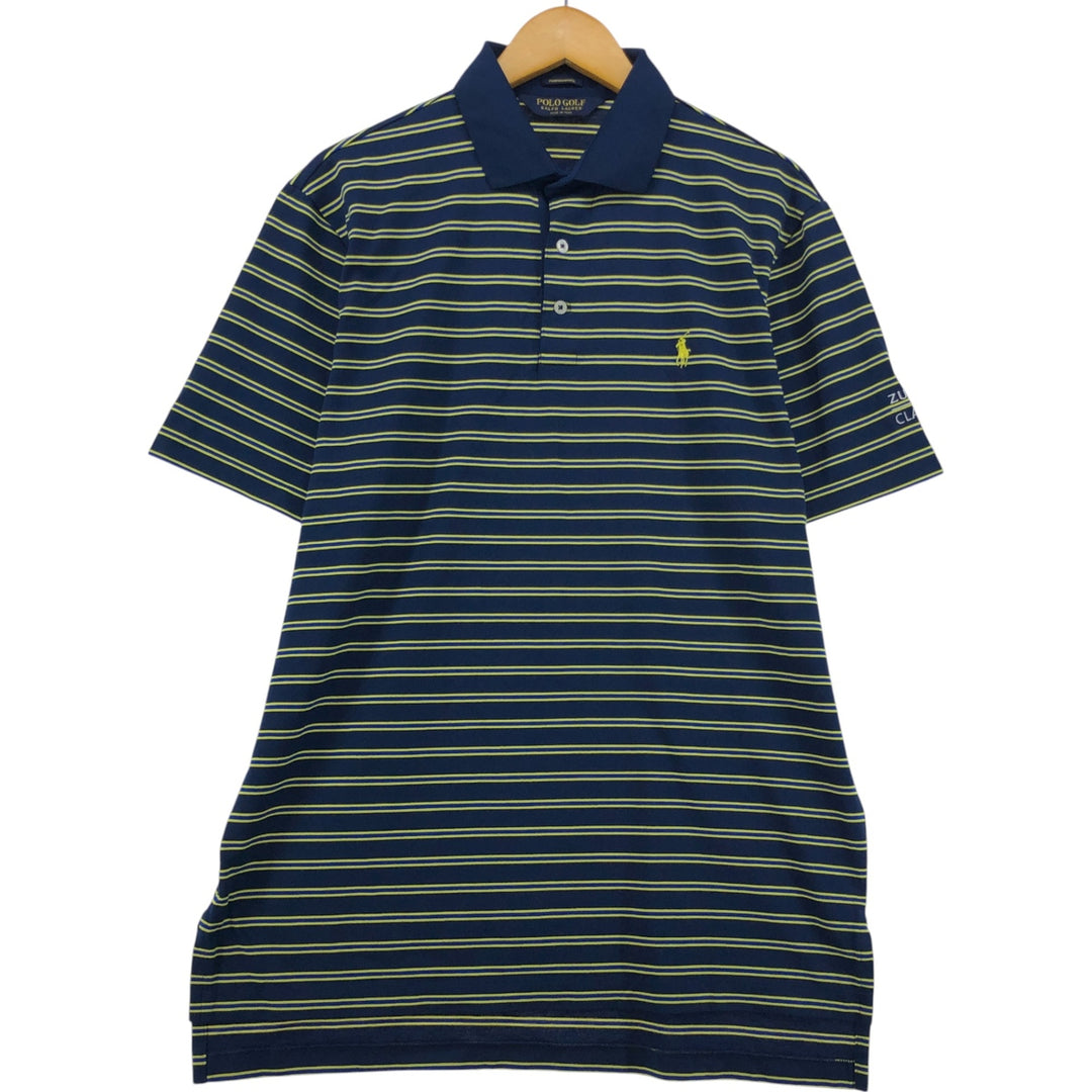 Ralph Lauren POLO GOLF Multi-border short sleeve striped polo shirt, men's size M cotton navy blue type Vintage Second Hand
