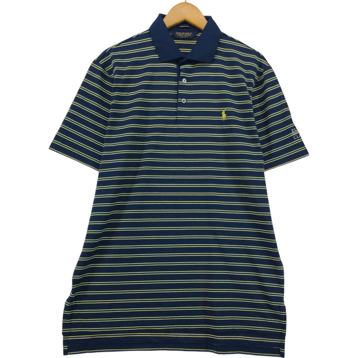 Ralph Lauren POLO GOLF Multi-border short sleeve striped polo shirt, men's size M cotton navy blue type Vintage Second Hand