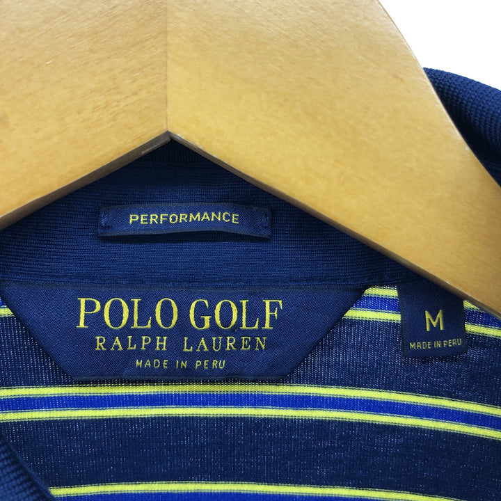 Ralph Lauren POLO GOLF Multi-border short sleeve striped polo shirt, men's size M cotton navy blue type Vintage Second Hand
