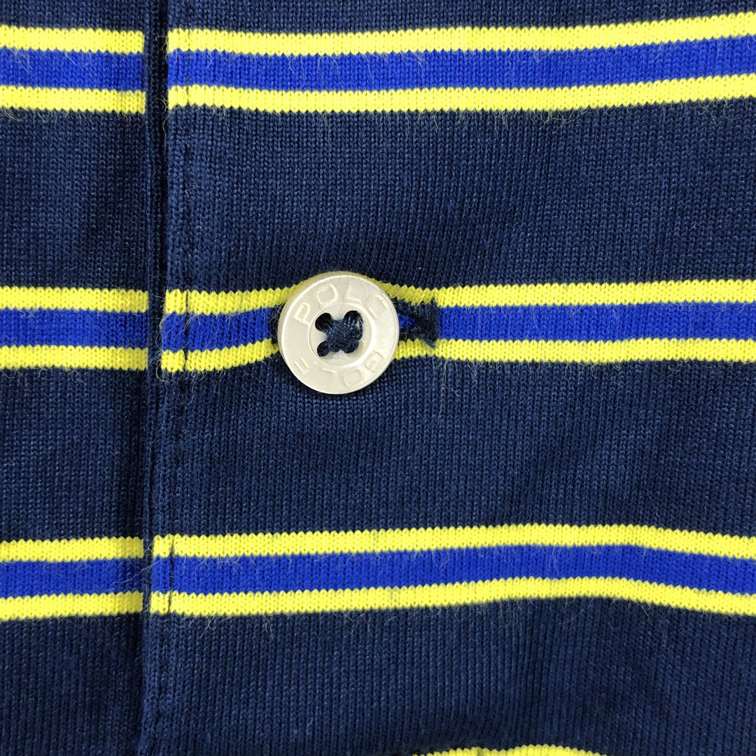 Ralph Lauren POLO GOLF Multi-border short sleeve striped polo shirt, men's size M cotton navy blue type Vintage Second Hand