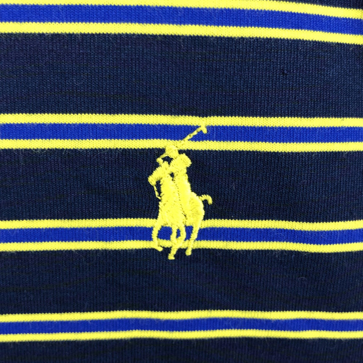 Ralph Lauren POLO GOLF Multi-border short sleeve striped polo shirt, men's size M cotton navy blue type Vintage Second Hand