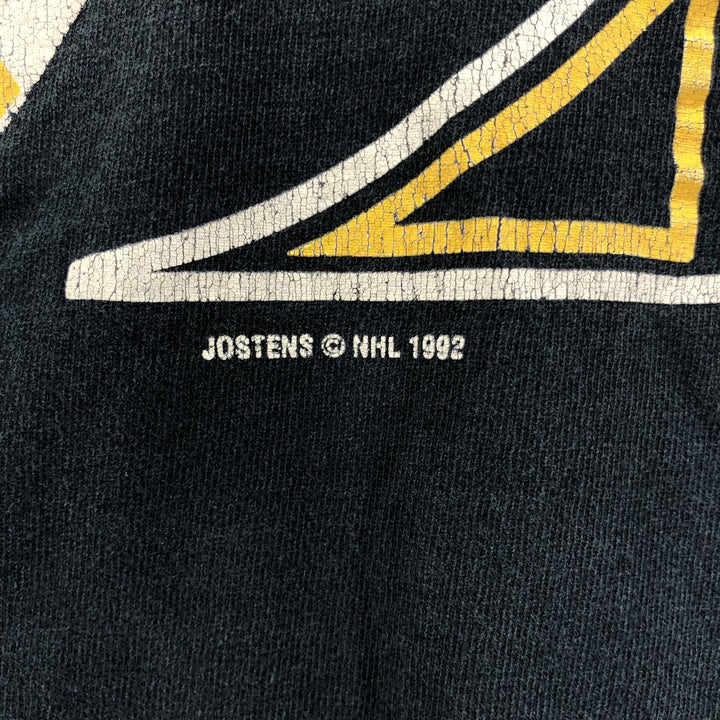 90'S JOSTENS NHL PITTSBURGH PENGUINS Pittsburgh Penguins logo print T-shirt Made in USA Men's L size Vintage cotton black type Vintage Second Hand