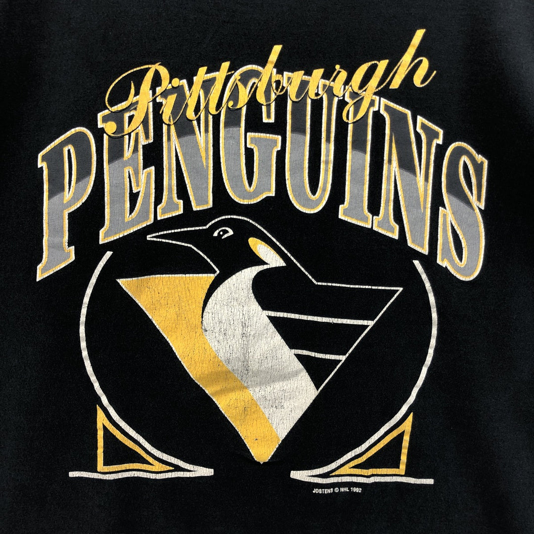 90'S JOSTENS NHL PITTSBURGH PENGUINS Pittsburgh Penguins logo print T-shirt Made in USA Men's L size Vintage cotton black type Vintage Second Hand