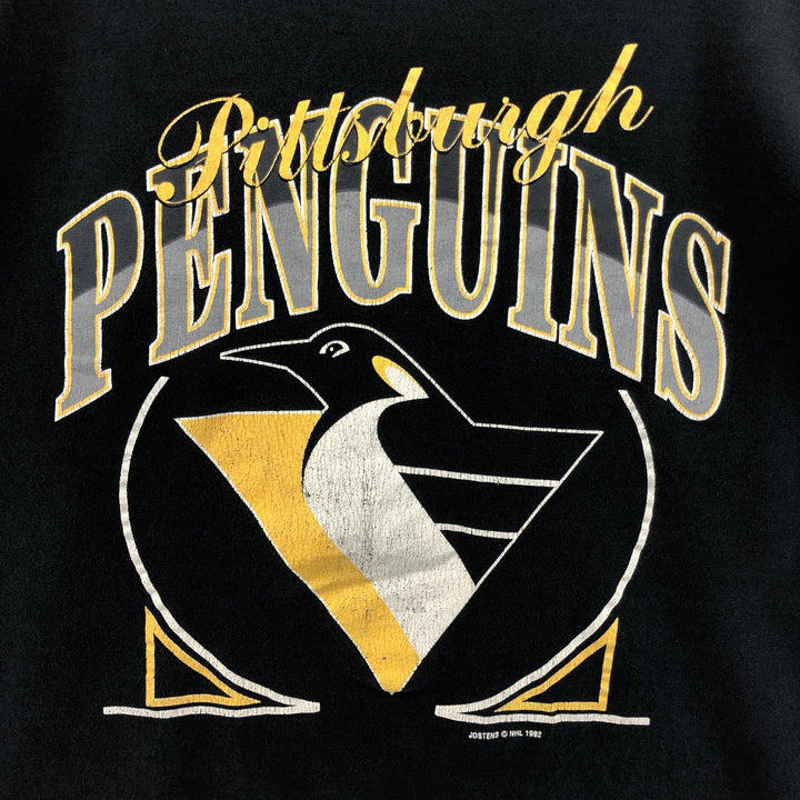 90'S JOSTENS NHL PITTSBURGH PENGUINS Pittsburgh Penguins logo print T-shirt Made in USA Men's L size Vintage cotton black type Vintage Second Hand