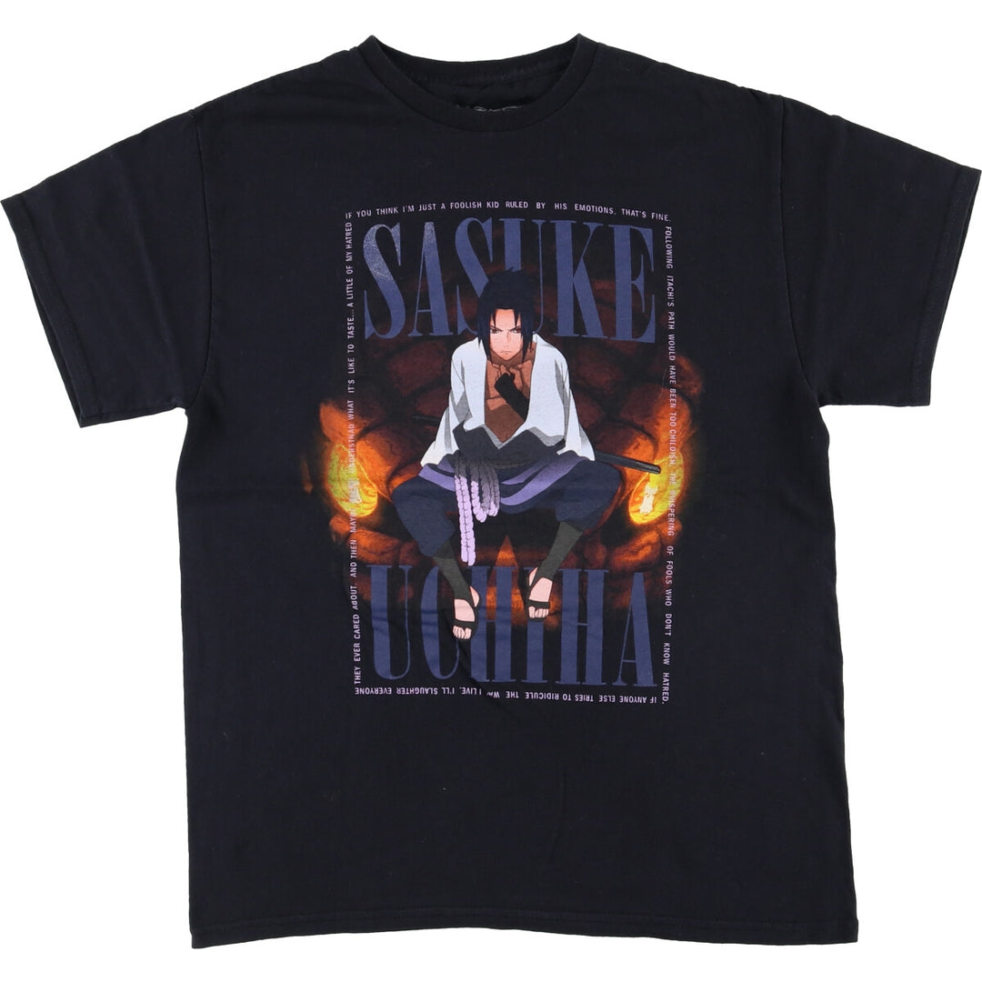 00'S NARUTO SHIPPUDEN Naruto Shippuden Uchiha Sasuke Anime Character Print T-Shirt Men's M size cotton black type Vintage Second Hand