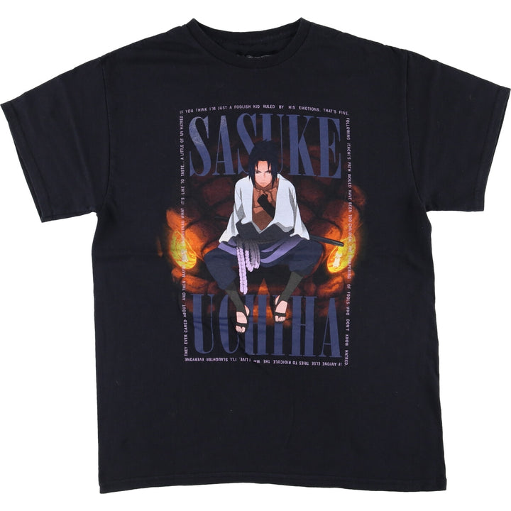 00'S NARUTO SHIPPUDEN Naruto Shippuden Uchiha Sasuke Anime Character Print T-Shirt Men's M size cotton black type Vintage Second Hand