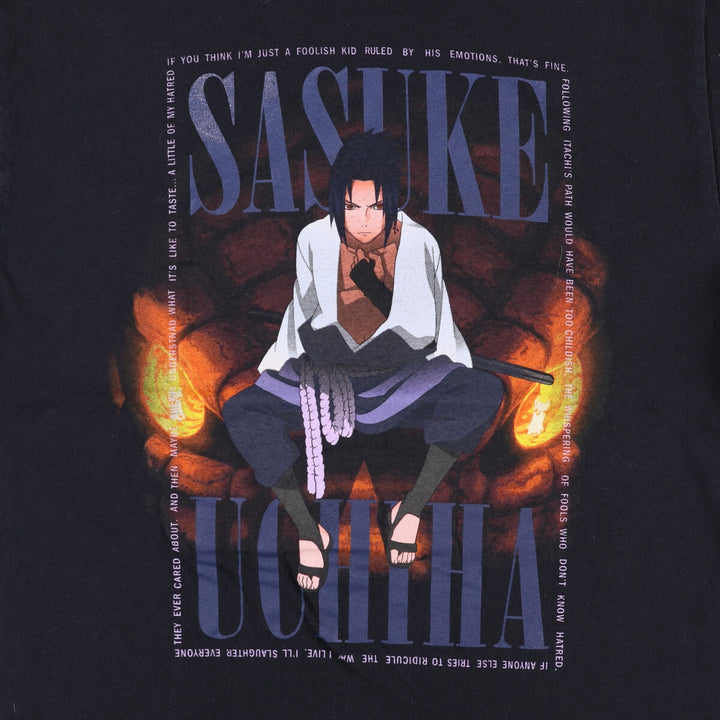 00'S NARUTO SHIPPUDEN Naruto Shippuden Uchiha Sasuke Anime Character Print T-Shirt Men's M size cotton black type Vintage Second Hand