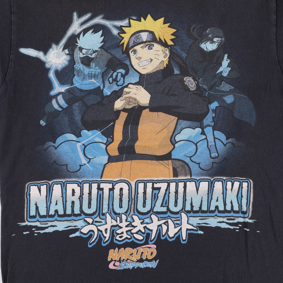 00'S NARUTO SHIPPUDEN Anime Character Print T-Shirt Men's M size cotton black type Vintage Second Hand