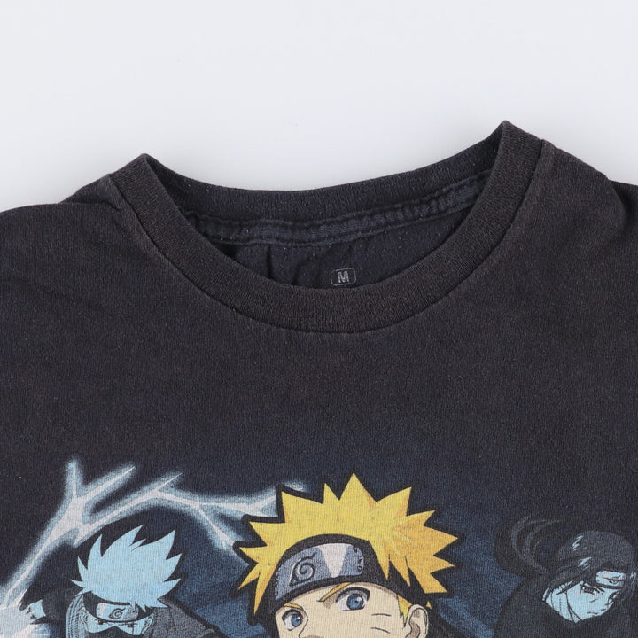00'S NARUTO SHIPPUDEN Anime Character Print T-Shirt Men's M size cotton black type Vintage Second Hand