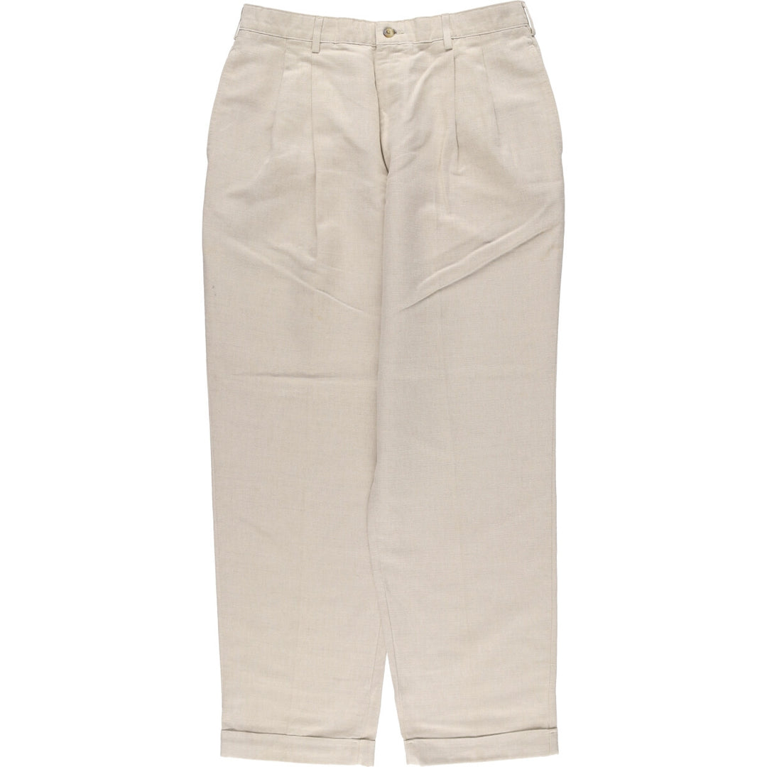 00'S CLUB ROOM Two-pleat linen pants slacks for men, size W33 linen Beige type Vintage Second Hand