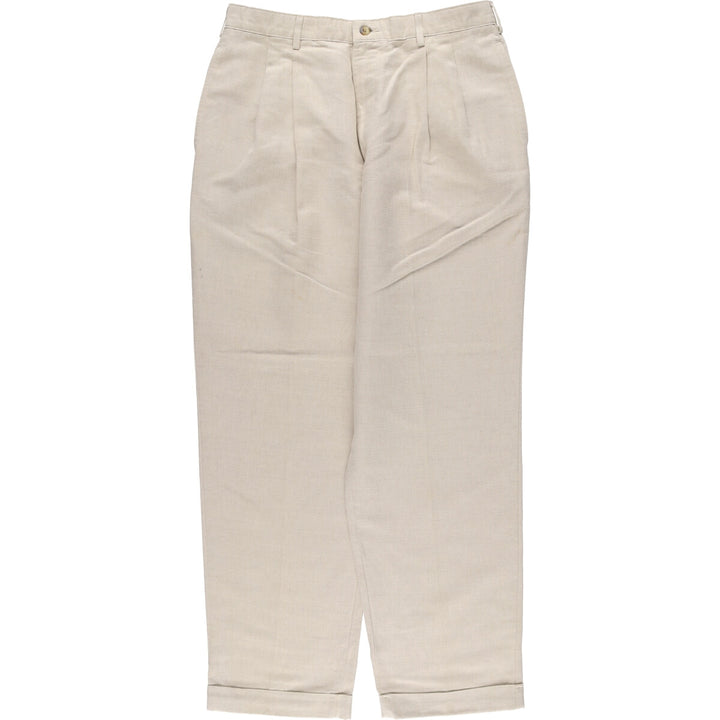 00'S CLUB ROOM Two-pleat linen pants slacks for men, size W33 linen Beige type Vintage Second Hand
