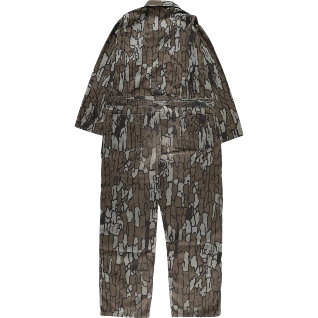 80s-90'S Camouflage Pattern Tree Bark Camo Long Sleeve All-in-One Jumpsuit Made in USA Men's M Size Vintage polyester Khaki type sage green Vintage Second Hand