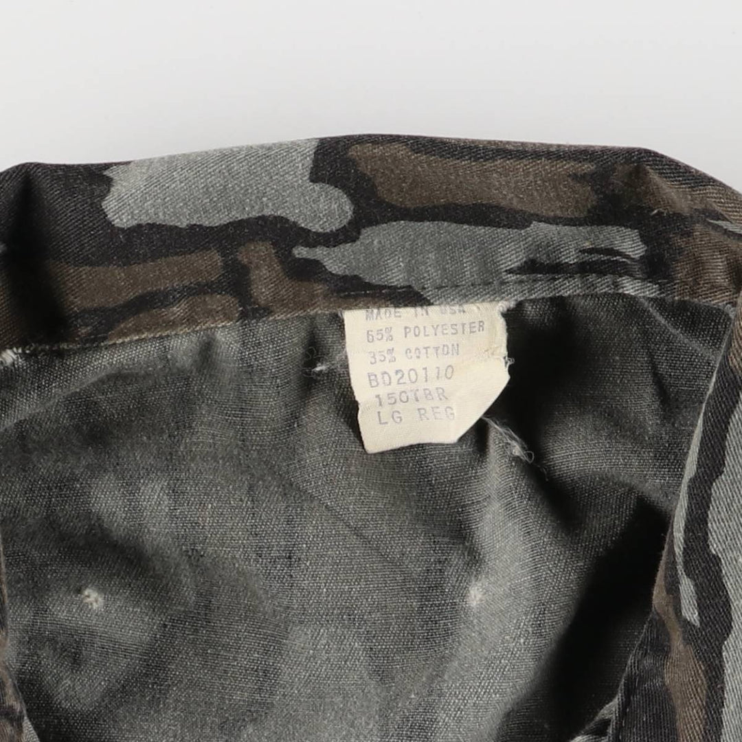 80s-90'S Camouflage Pattern Tree Bark Camo Long Sleeve All-in-One Jumpsuit Made in USA Men's M Size Vintage polyester Khaki type sage green Vintage Second Hand