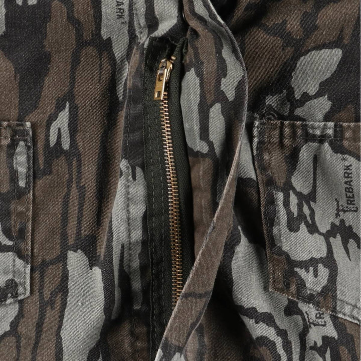 80s-90'S Camouflage Pattern Tree Bark Camo Long Sleeve All-in-One Jumpsuit Made in USA Men's M Size Vintage polyester Khaki type sage green Vintage Second Hand