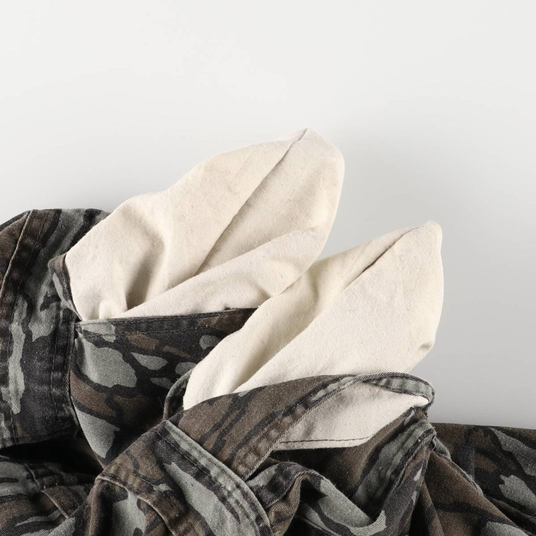 80s-90'S Camouflage Pattern Tree Bark Camo Long Sleeve All-in-One Jumpsuit Made in USA Men's M Size Vintage polyester Khaki type sage green Vintage Second Hand