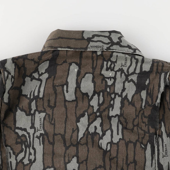 80s-90'S Camouflage Pattern Tree Bark Camo Long Sleeve All-in-One Jumpsuit Made in USA Men's M Size Vintage polyester Khaki type sage green Vintage Second Hand