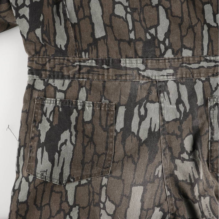 80s-90'S Camouflage Pattern Tree Bark Camo Long Sleeve All-in-One Jumpsuit Made in USA Men's M Size Vintage polyester Khaki type sage green Vintage Second Hand