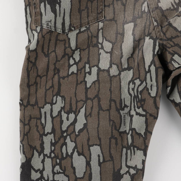 80s-90'S Camouflage Pattern Tree Bark Camo Long Sleeve All-in-One Jumpsuit Made in USA Men's M Size Vintage polyester Khaki type sage green Vintage Second Hand