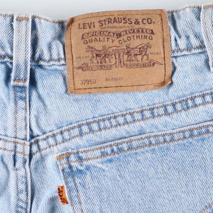 90'S Levi's 950 Relaxed Fit Denim Shorts with Orange Tab, Women's Size XL (W32), Vintage cotton Blue type light blue Vintage Second Hand
