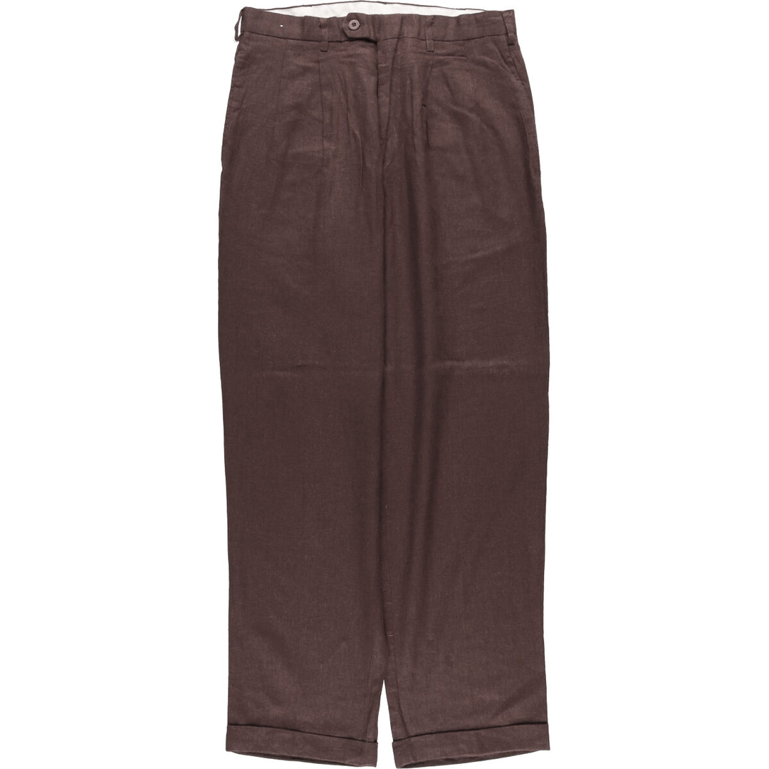 90s-00'S TRUST USA Two-pleat Linen and Rayon Pants, Men's Size 32 linen brown type Vintage Second Hand