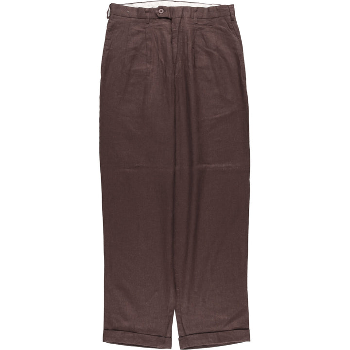 90s-00'S TRUST USA Two-pleat Linen and Rayon Pants, Men's Size 32 linen brown type Vintage Second Hand