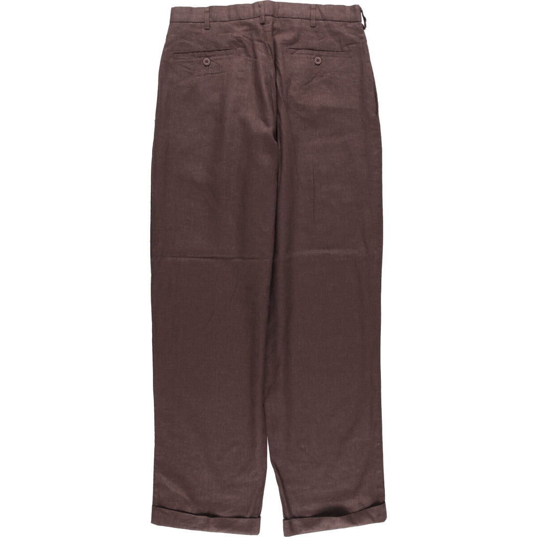 90s-00'S TRUST USA Two-pleat Linen and Rayon Pants, Men's Size 32 linen brown type Vintage Second Hand