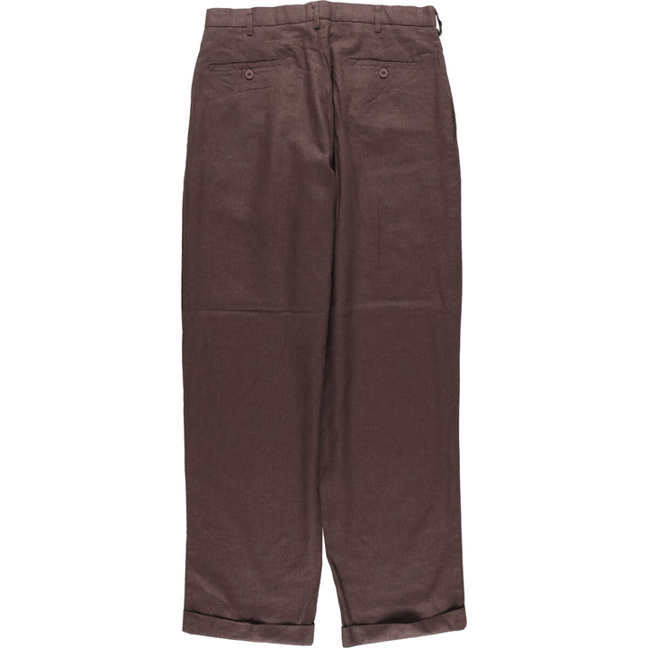 90s-00'S TRUST USA Two-pleat Linen and Rayon Pants, Men's Size 32 linen brown type Vintage Second Hand